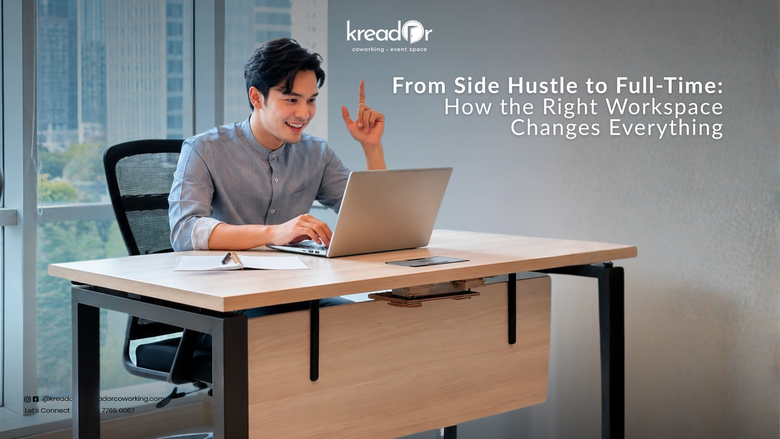 Freelancer working full-time at Kreador coworking space Jakarta transitioning from side hustle to professional business
