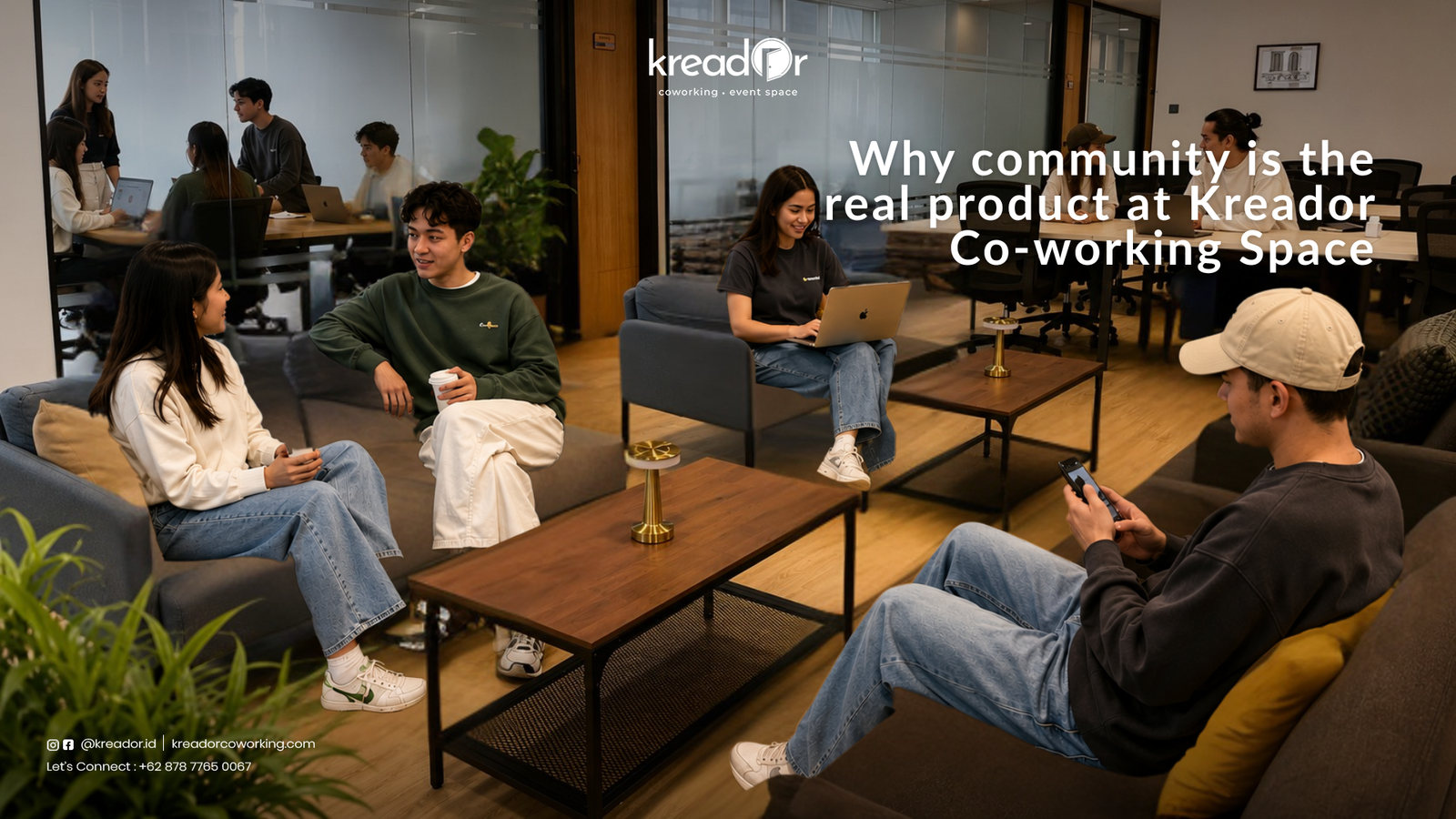 Professionals collaborating and networking at Kreador Coworking Space in Jakarta