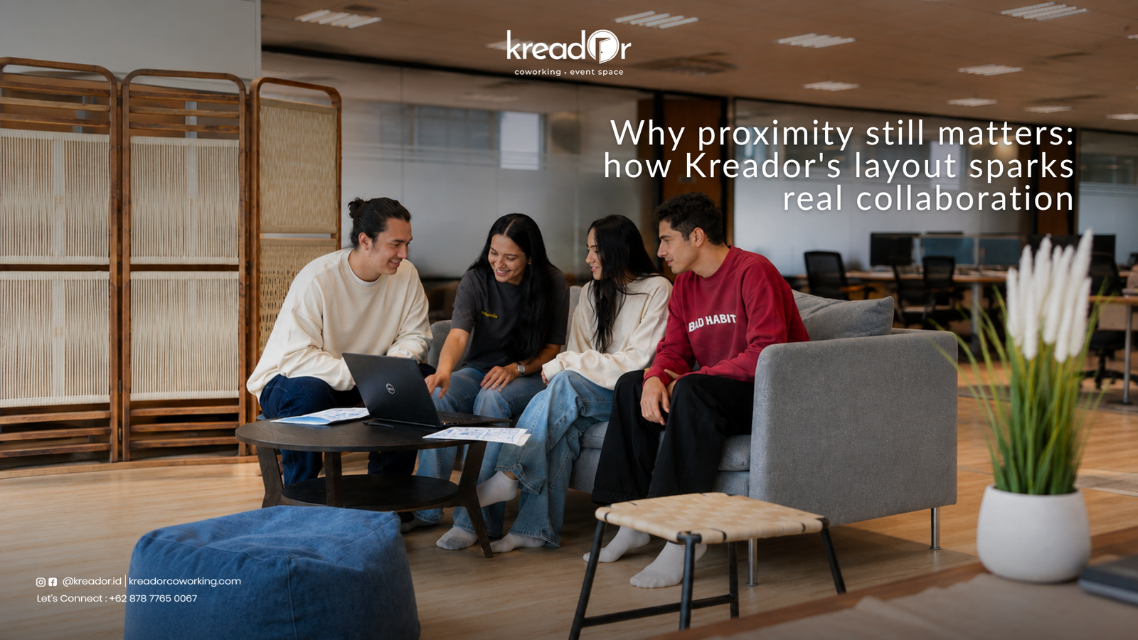 Where Proximity Sparks Collaboration Professionals collaborating in Kreador’s coworking space layout